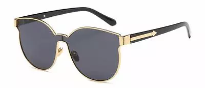 86036 C5 Round Integral Fashion Sunglasses Metal Black Gold Frame Smoke Lens • $9.95