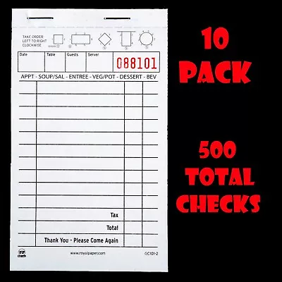 10 Pack Royal 2 Part Guest Check Books - 50Checks/Book (500 Total)  GC101-2 • $14.99