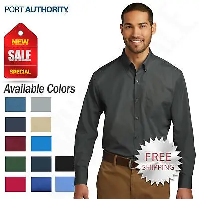 Port Authority Men's Long Sleeve Pocket Carefree Poplin Button Down Shirt W100 • $19.24