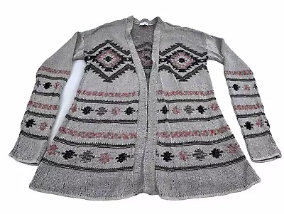 J Jill Womens Cardigan Size Medium Beige Aztec Open Front Sweater Lightweight • $18.99