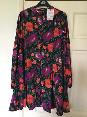 Bnwt Missguided Sz 12 Multi Flora Fullylined Godet Bottom Shirt Dress • £6.99