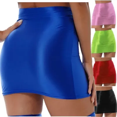 £11.99 • Buy Women's Glossy Shiny Pencil Skirts High Waist Semi Sheer Oily Bodycon Miniskirt