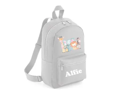 Personalised Cute Zoo Jungle Animals  Backpack  Rucksack Backpack Grey  • £18.99