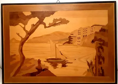 Wood Inlay Art Italy Picture Wall Hanging Marquetry Milan 1976 15 X11  Vintage • $60.99