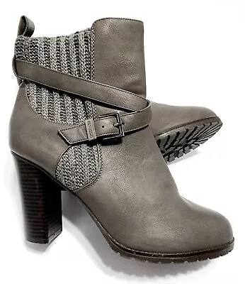 $48 • Buy Juicy Couture Gray Leather Sweater Zip High Heel Ankle Boots Women’s Size 10