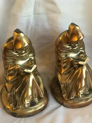 Pair Antique Armor Bronze Co. Reading Robed Monk Bookends Taunton Mass Friars • $130