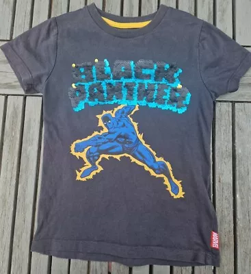 M&S BOYS SEQUINS MARVEL COMICS BLACK PANTHER T-Shirt Age 3-4 Years VGC • £2.49