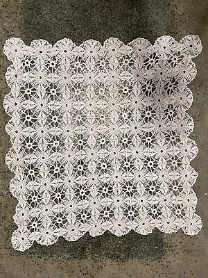 Vintage Crochet Tablecloth Off White Cotton  31”X 30” • $12.99