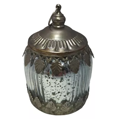 Moroccan Style LED Glass Lantern Grey Antique Effect Pattern W Battey Lights 4  • $29.99