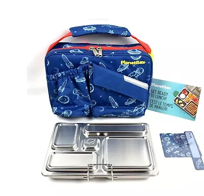 PlanetBox Rover 5 Compartment Stainless Steel Lunchbox & Bag Set (Blue Astronou) • $39.98