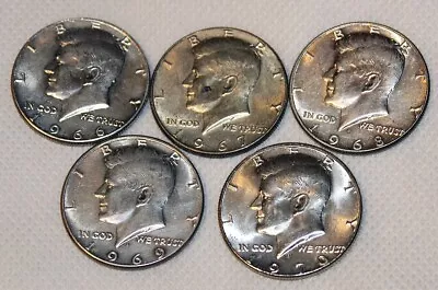 Five 40% Silver Kennedy Half Dollars - 1966 To 1970 - 5 Coins • $9.99