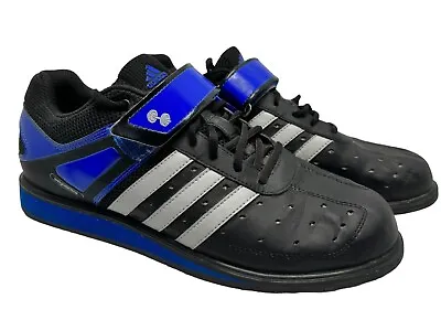 Adidas Weightlifting Sneakers Men's Sz 10 Black Blue Hook And Loop Strap Shoes • $19.82