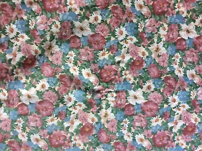 Vintage Floral Sateen Cotton Fabric Pink Flowers Daisy Natalie Fire Art Material • £7