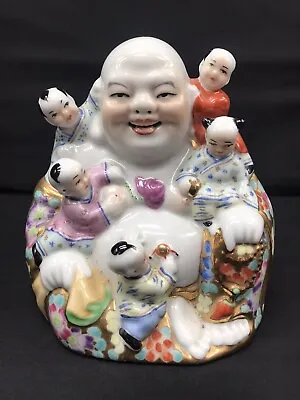 Chinese Vintage Famille Rose Porcelain Laughing Buddha & Children Hand-painted • £95
