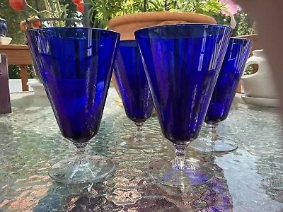 ( 4 ) Morgantown “ Jacobean “ Iced Tea Glasses Cobalt Blue 6” Tall Rare • $79