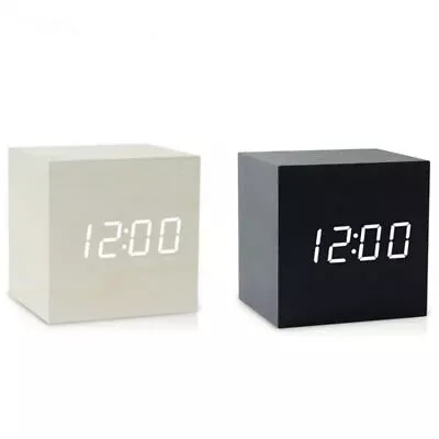 Digital Wooden LED Alarm Clock Desktop Table Decor Thermometer Voice Control New • £6.49