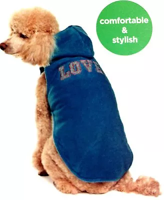 Martha Stewart Pets Dog Fleece Hooded Vest Blue Love PJ Shirt Clothes Apparel Go • $11.99