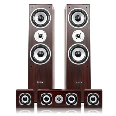 5.0 Surround Sound Speaker System Hi-Fi Home Theatre Floor Standing Wood Finish • £165