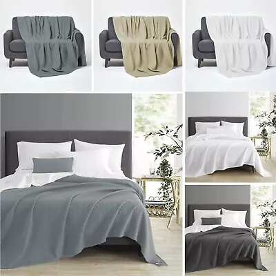 Honeycomb Large Bed Throw Blanket Sofa Travel Waffle Cotton Super King All Sizes • £16.99