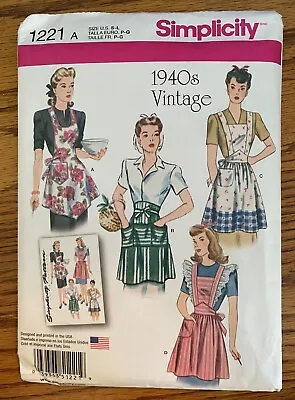 Simplicity Sewing Pattern 1221 A 1940s Vtg Reprint Full Half Apron Misses  S M L • $10