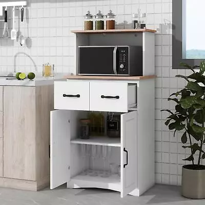 White Wooden Kitchen Cabinet Pantry Storage With Microwave Shelf & Drawer • $171.97