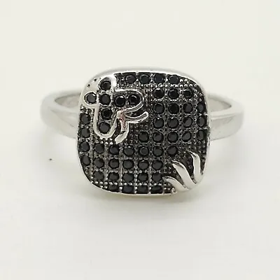 New 925 Sterling Silver Micro Pave Black Spinel Square Butterfly Ring Size 6.5 • $19.99