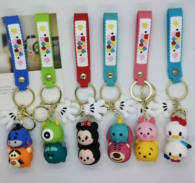 6 Styles Disney TSUM TSUM 3D Cartoon PVC Bags Hanger Pendant Keychains Key Rings • £4.79