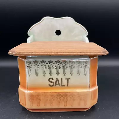 Antique Salt Box - Lustreware German Iridescent With Hinged Wood Top • $30