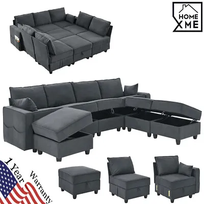 1-9 Seat Modular Sofa Set Storage Sectional Sofa Bed Couch Black Corduroy Velvet • $229