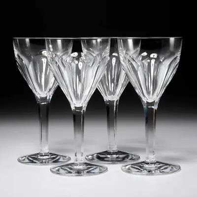 Val St Lambert VAS25 Water Goblet Glasses Panel Faceted Crystal Stemware 4pc Set • $70