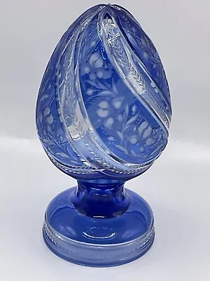 Vintage Faberge Cobalt Blue Crystal Hand Crafted Egg On The Stand • $135