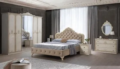 £1299 • Buy Luxury Adele Italian High Gloss Bedroom Set With 6 Doors Wardrobe Set Beige/Gold