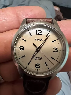 TIMEX WR30M Indiglo Silver Leather Braided 32mm Watch Men Works • $23.50