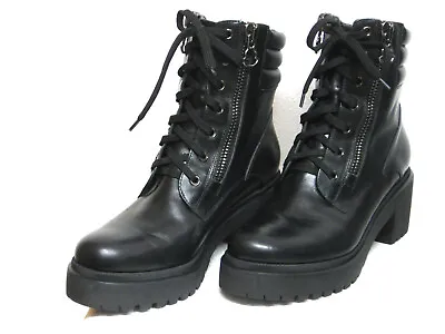 Moncler Viviane Ankle Combat Boots Women's 39 US 9 Black Leather Zip Italy Biker • $329