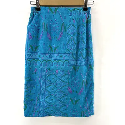 UMI Anne Crimmins Women's Silk Pencil Skirt Paisley Floral Mermaid Blue Size 4 • $8.50