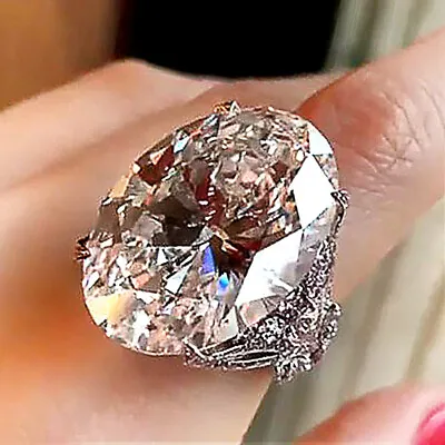 925 Sterling Silver Rings Shiny Oval Crystal Zircon Ring Women Wedding Jewelry • $7.43