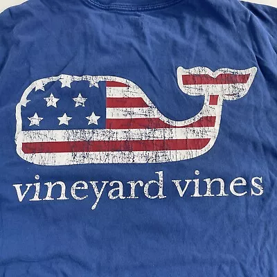 Vineyard Vines 4th Of July American Flag Whale Tee T-Shirt Pocket Blue Sz Small • $10