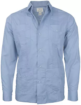 Men's Slim Fit Guayabera Cuban Beach Long Sleeve Button Up Shirt W/ Defect S • $20.99