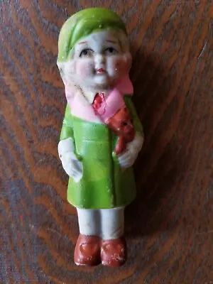 Vintage Bisque Frozen Charlotte Penny Doll Japan Girl With Cat • $12