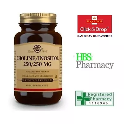 £14.95 • Buy Solgar Choline/Inositol/250/250mg 50 Veg Caps SUITABLE FOR VEGANS