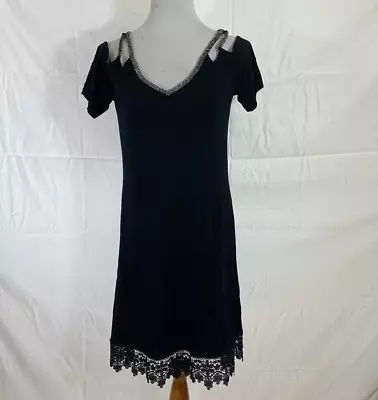 Women Casual Dress Mesh Lace Patchwork Short Sleeve Plain Elegant Dress Size S • $20.99