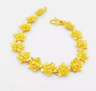 $33.72 • Buy Flower 22K 23K 24K Thai Baht Yellow Gold PlatedJewelry Bangle Bracelet Women New
