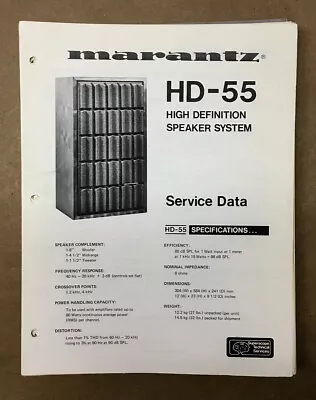 Marantz HD-55 Speaker Service Manual *Original* • $14.97