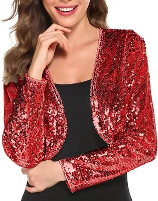 Zeagoo Red Sequin Cropped Shrug/Bolero Long Sleeve Women’s Small NWT • $50.50