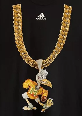 Adidas Miami Hurricanes Sebastian The Ibis Turnover Chain T-Shirt Men's Size L • $13.20