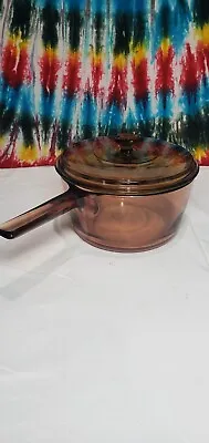 Corning Pyrex Vision Ware Amber Cookware Saucepan W/ Lid USA 2.5 L • $35.95