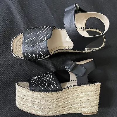 $120 • Buy PALOMA BARCELO Espadrilles Platform Wedges Sandals Size 39 US 8 Black Studded