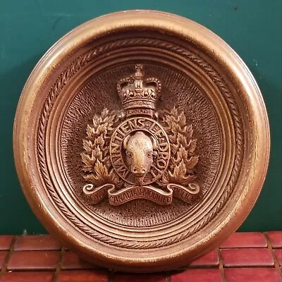 Vintage 1979 Royal Canadian Mounted Police RCMP Walnut Wood Wall Plaque 8.5  Dia • $180