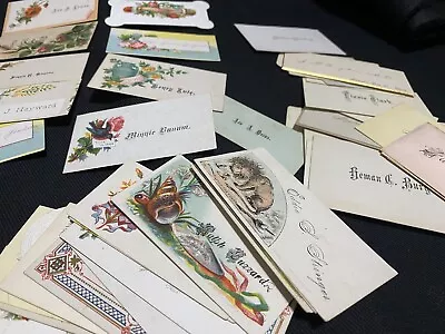 Lot Of Vtg Victorian Calling Cards 24 Colorful & 25 Names Only Junk Journal • $55.30