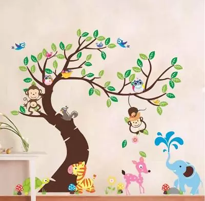 Wall Stickers Zoo Animal Tree Monkey Squirrel Zebra Art Decal Children Kid Room • $9.99